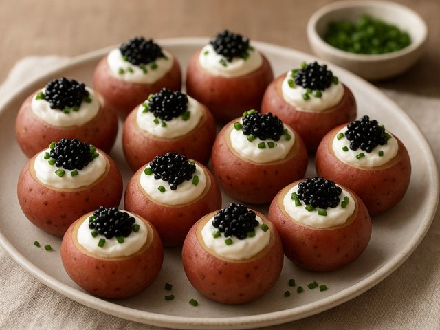 Potatoes Stuffed With Sour Cream And Caviar