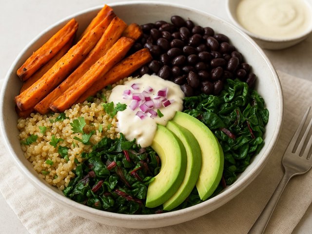 Power Macro Bowl With Sweet Potato Fries & Creamy Cashew Dressing