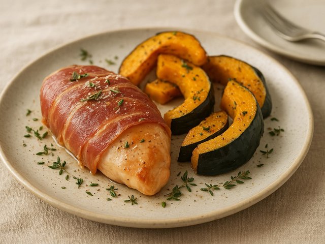 Prosciutto-Wrapped Chicken With Roasted Squash