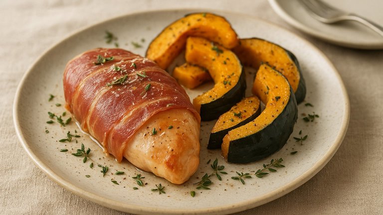 Prosciutto-Wrapped Chicken With Roasted Squash