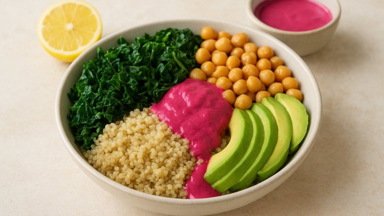 Quinoa Buddha Bowl With Beet-Tahini Dressing