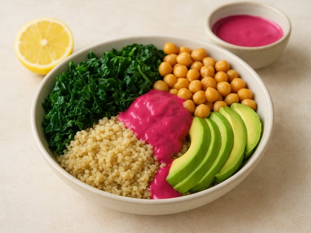 Quinoa Buddha Bowl With Beet-Tahini Dressing