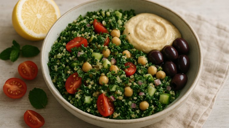 Quinoa Tabbouleh Bowl With Hummus Dressing