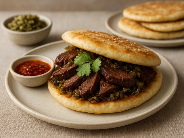 Red-Braised Beef Shank With Shao Bing Sandwiches