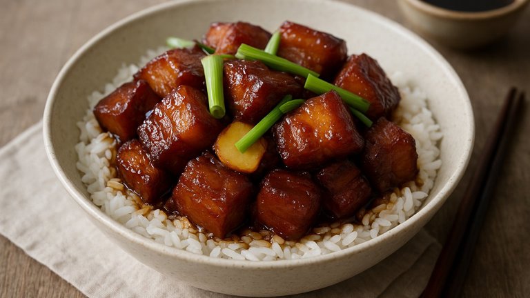 Red-Braised PORK Belly OVER Jasmine RICE