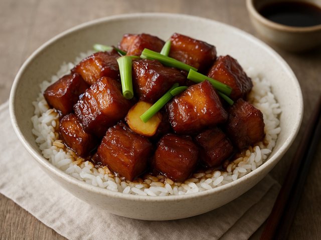 Red-Braised Pork Belly Over Jasmine Rice