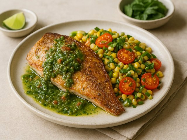 Red Snapper With Mexican Salsa Verde & Corn Salad