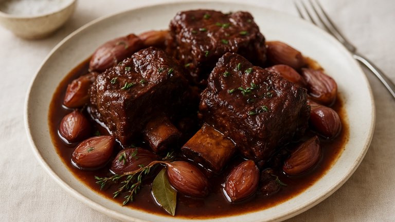 Red Wine–Braised Short Ribs with Shallots