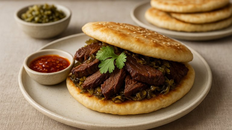Red-Braised Beef Shank with Shao Bing Sandwiches
