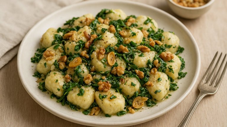 Ricotta Gnocchi With Toasted Garlic & Walnuts