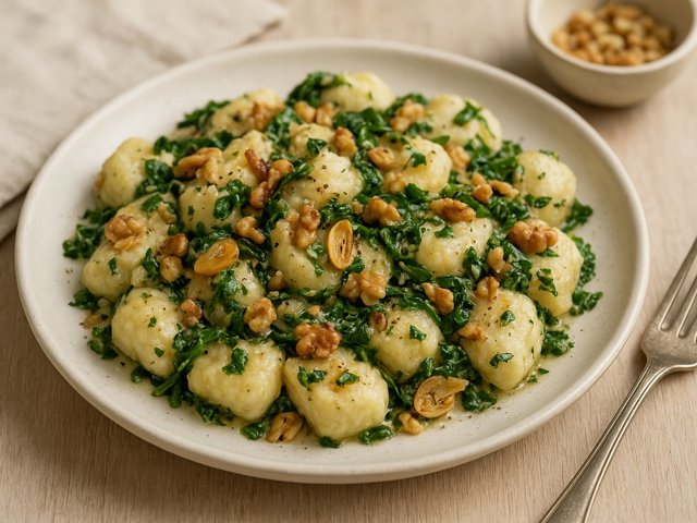 Ricotta Gnocchi With Toasted Garlic & Walnuts