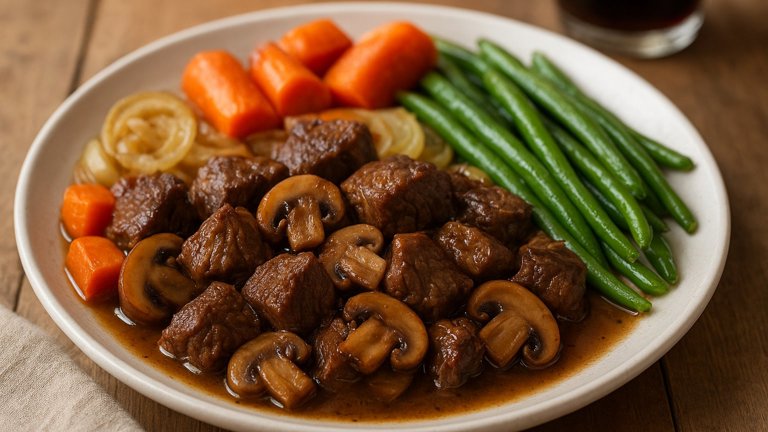 Roast Beef With Garlic Mushrooms &Amp; Green Beans