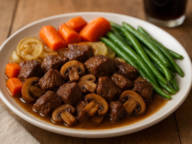 Roast Beef With Garlic Mushrooms &Amp; Green Beans