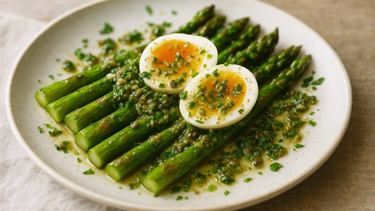 Roasted Asparagus WITH Egg-Caper Vinaigrette