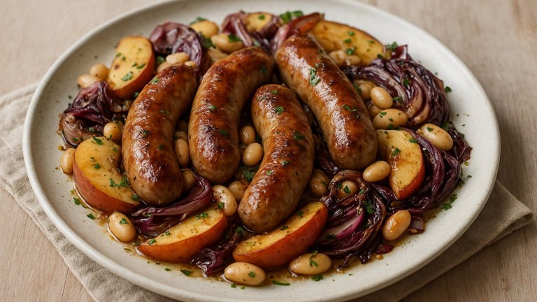 Roasted Bratwurst: With Apples, Radicchio, And White Beans