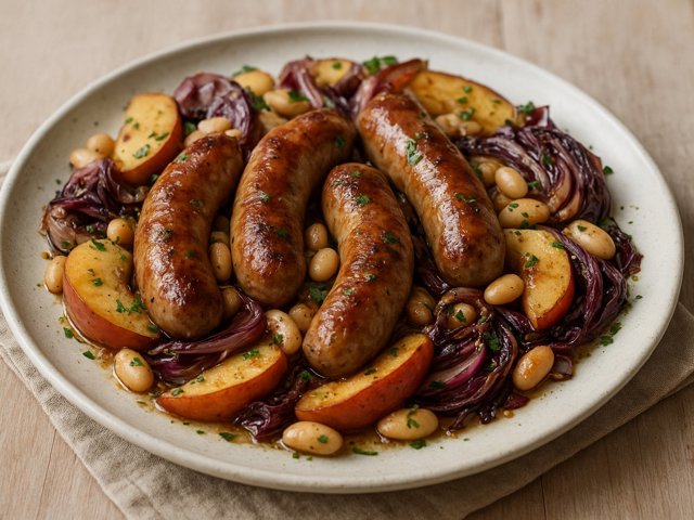 Roasted Bratwurst: With Apples, Radicchio, And White Beans