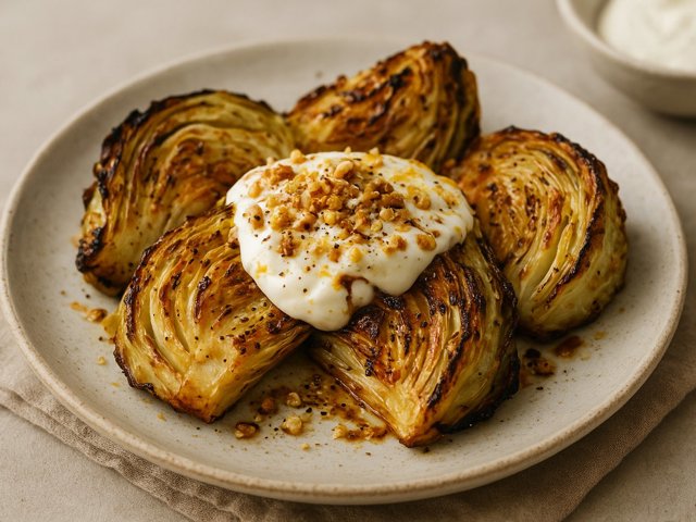 Roasted Cabbage Wedges With Yogurt Sauce