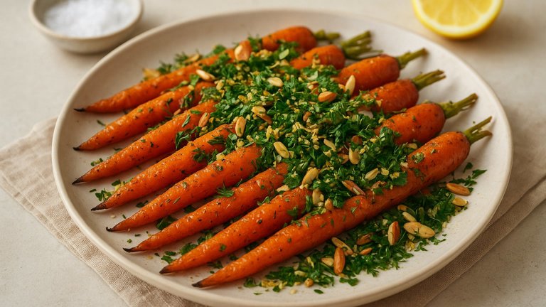 Roasted Carrots WITH Dill-Almond Gremolata