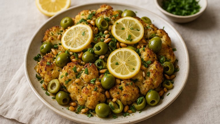 Roasted Cauliflower With Green Olives And Lemon