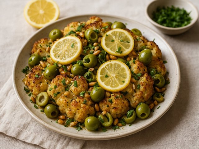Roasted Cauliflower With Green Olives And Lemon