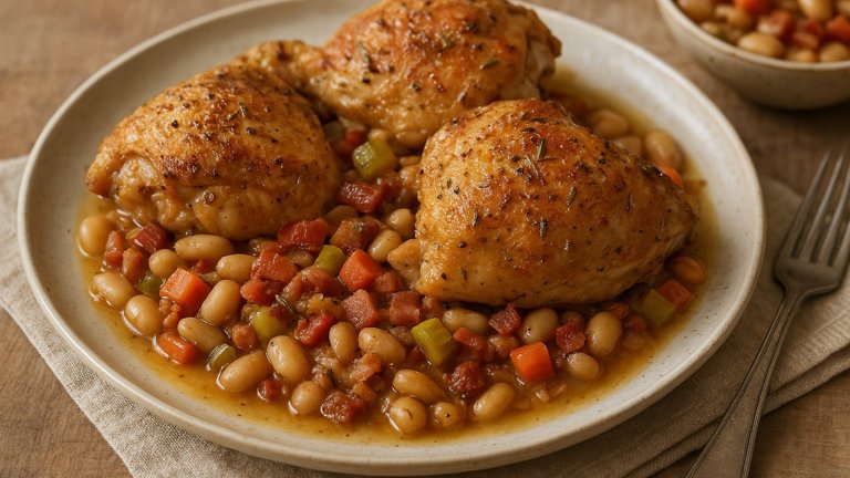 Roasted Chicken: With Braised White Beans And Bacon