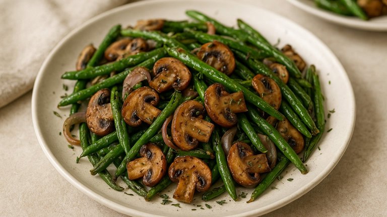 Roasted Mushrooms And Green Beans