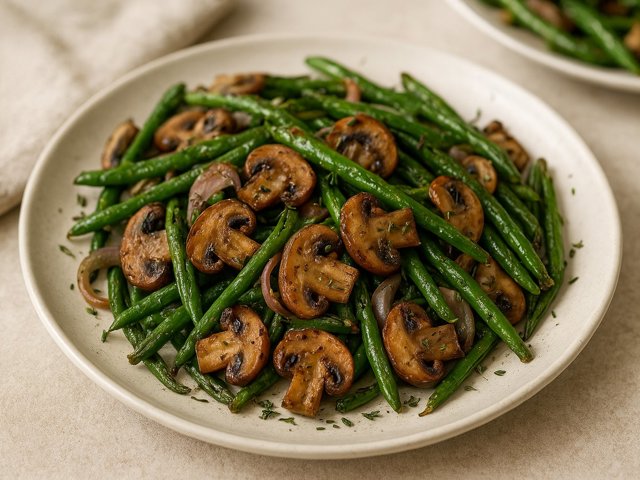 Roasted Mushrooms And Green Beans