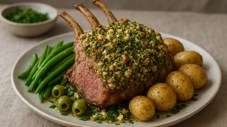 Roasted RACK OF LAMB In A Feta, Olive And Rosemary Crust