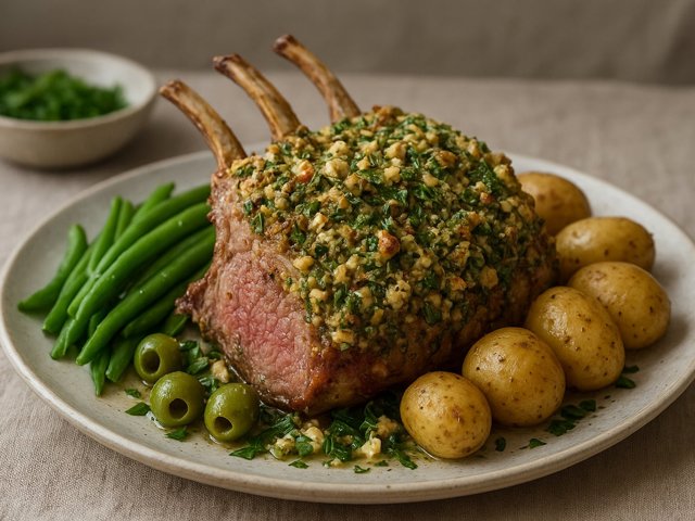 Roasted RACK OF LAMB In A Feta, Olive And Rosemary Crust