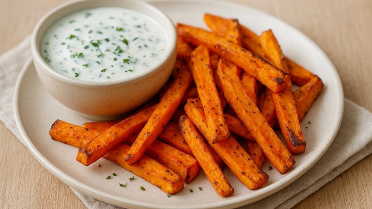 Roasted Sweet Potato Fries WITH Ranch Dressing