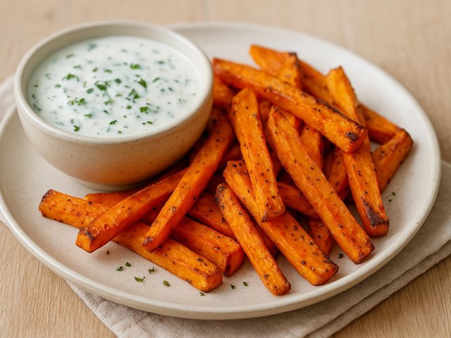 Roasted Sweet Potato Fries WITH Ranch Dressing