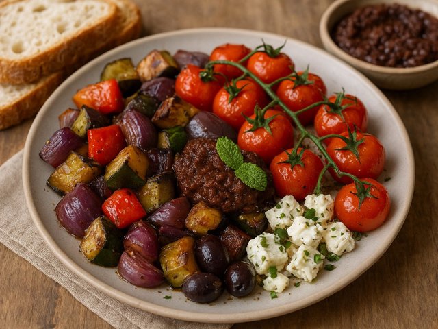 Roasted Vegetables WITH Chilli Tapenade