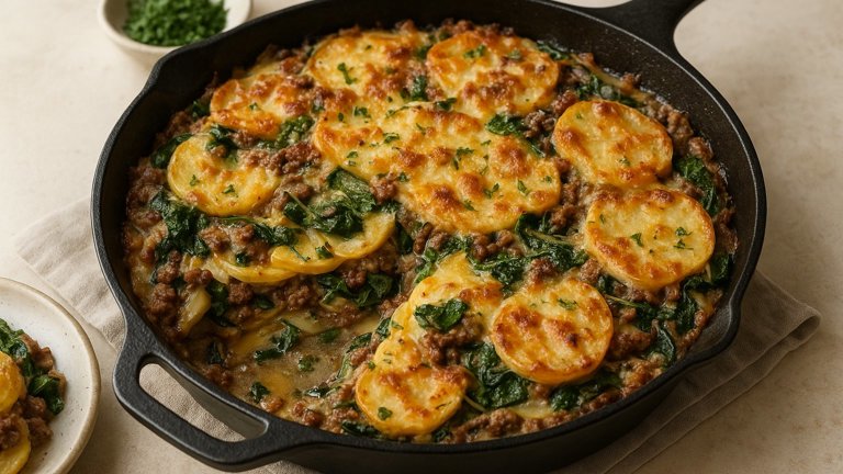 ROOT Vegetable AND BEEF Skillet Gratin