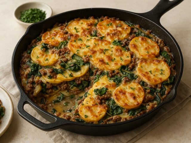 ROOT Vegetable AND BEEF Skillet Gratin