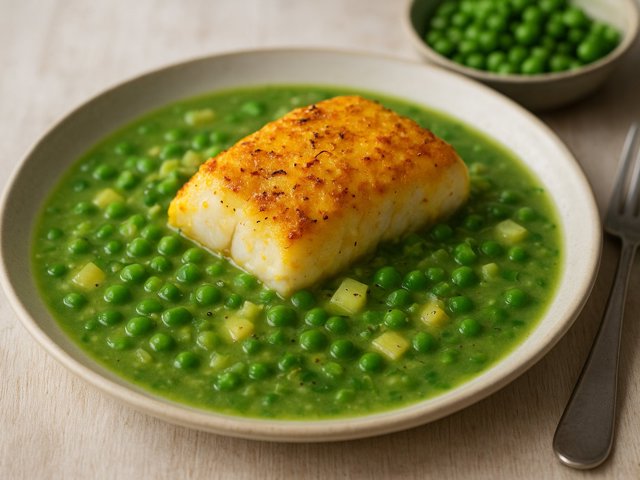 Saffroncrusted Baked COD With PEA And Lemongrass SOUP