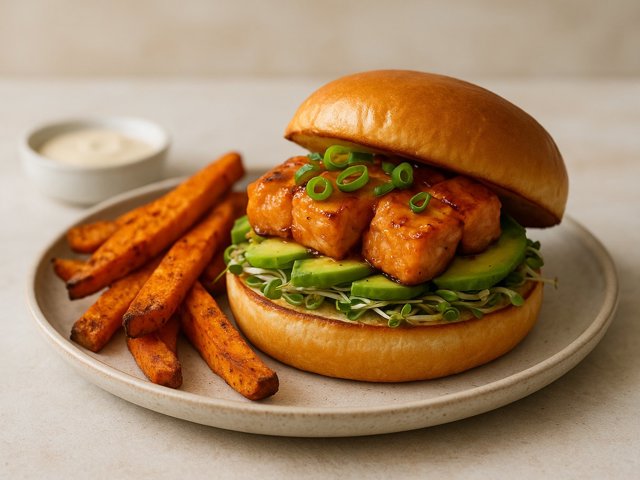 Salmon Burgers With Spiced Sweet Potato Fries