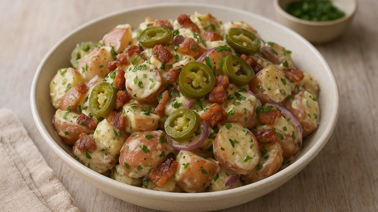 Salt-And-Vinegar Potato Salad WITH Pickled Jalapeños AND Bacon ENDS