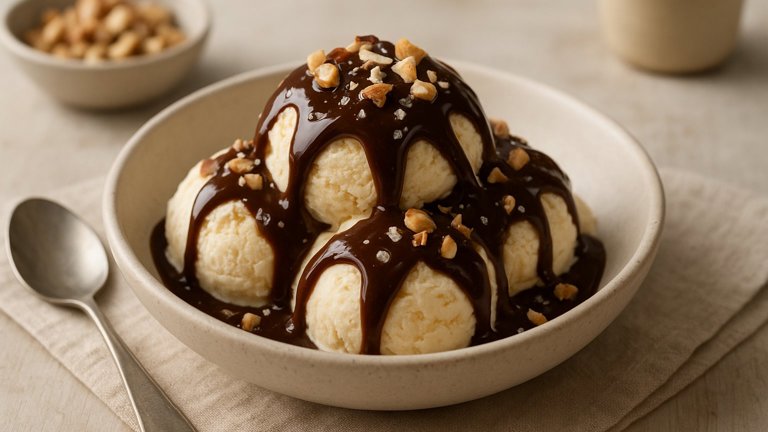 Salted Caramel Chocolate Sauce WITH Vanilla ICE Cream