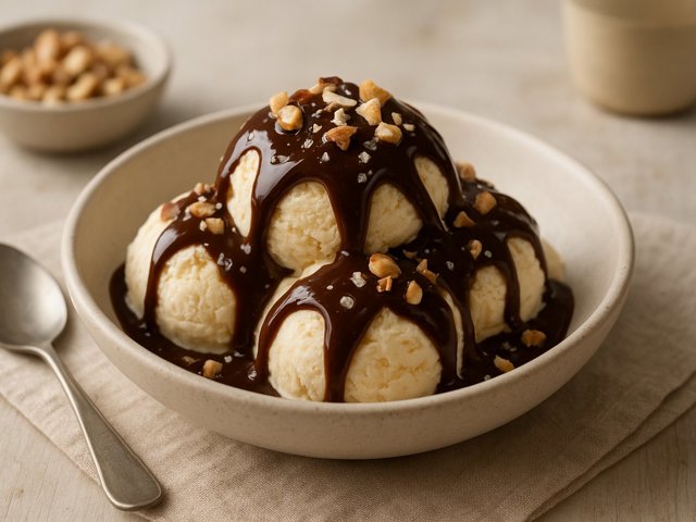 Salted Caramel Chocolate Sauce WITH Vanilla ICE Cream