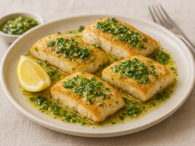Sautéed Halibut With Lemon-Pesto Butter