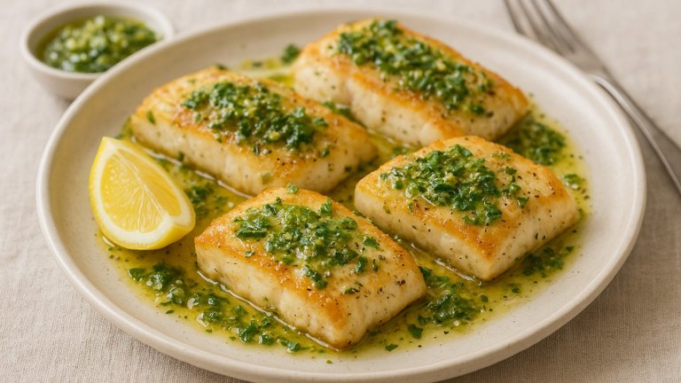 Sautéed Halibut With Lemon-Pesto Butter
