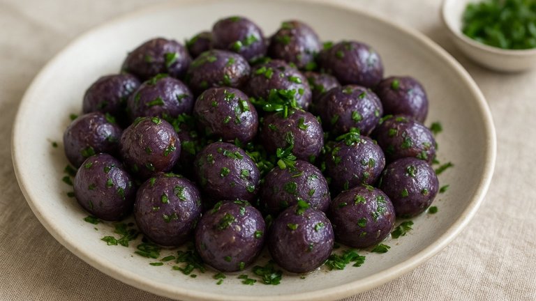 Sautéed Purple Potatoes With Butter And Chives