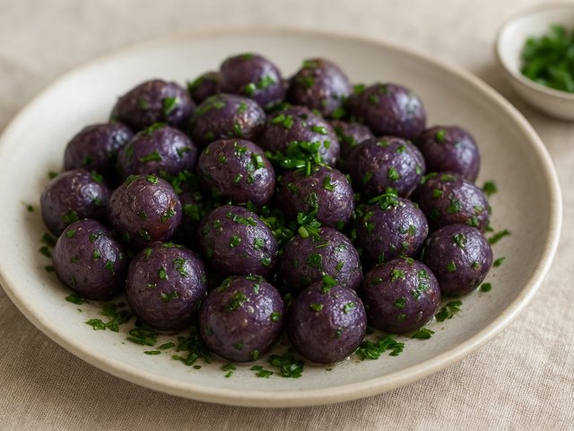 Sautéed Purple Potatoes With Butter And Chives