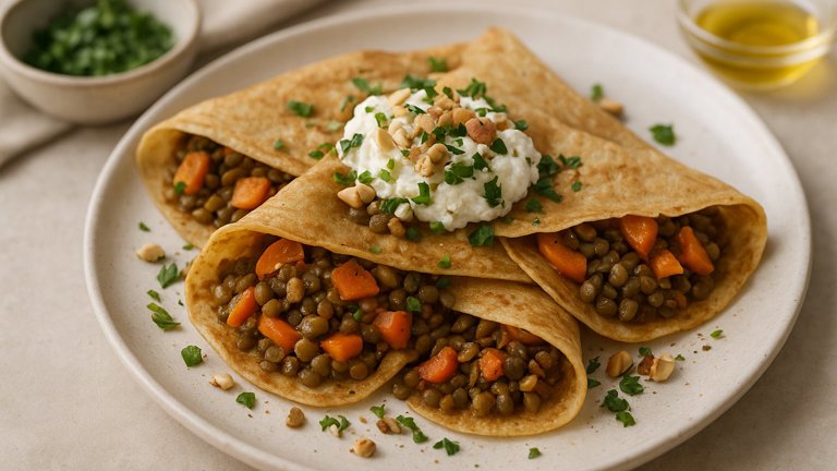 SAVORY LENTIL & CARROT STUFFED CREPES