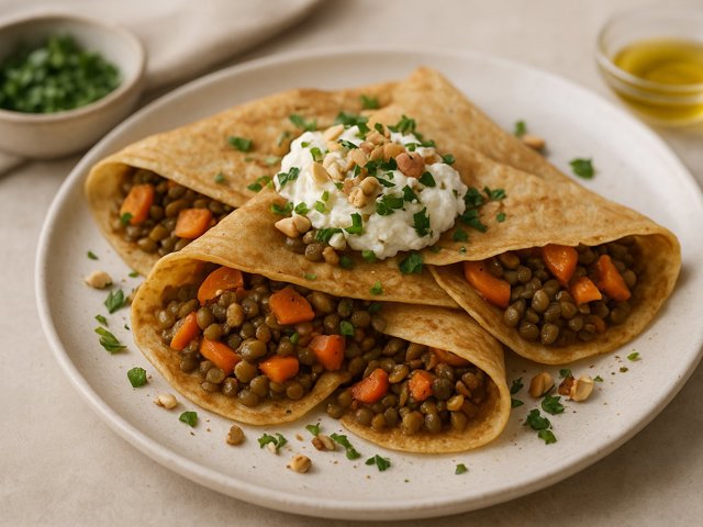Savory Lentil & Carrot Stuffed Crepes