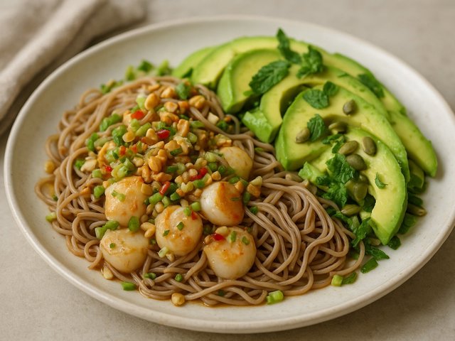 Scallop Ceviche With Noodles & Avocado Salad
