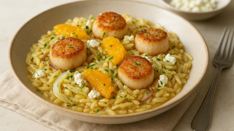 Scallop Orzotto: With Fennel, Orange, And Goat Cheese