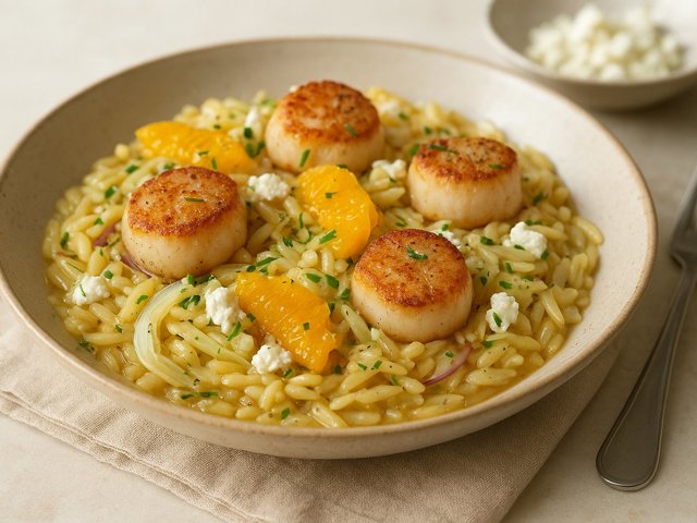 Scallop Orzotto: With Fennel, Orange, And Goat Cheese