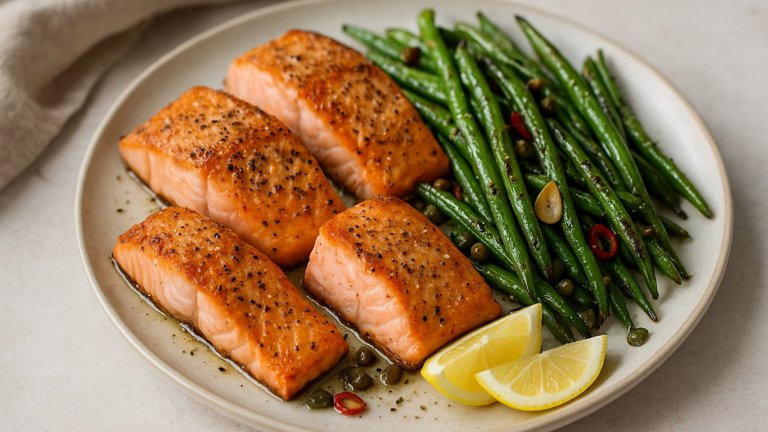 Seared Salmon With Charred Green Beans