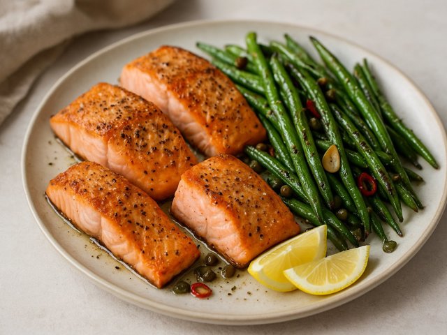 Seared Salmon With Charred Green Beans